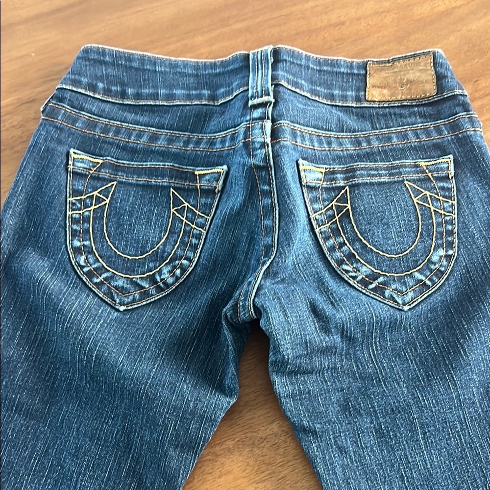 True Religion Blue Boot Cut Jeans with Horseshoe Stitching